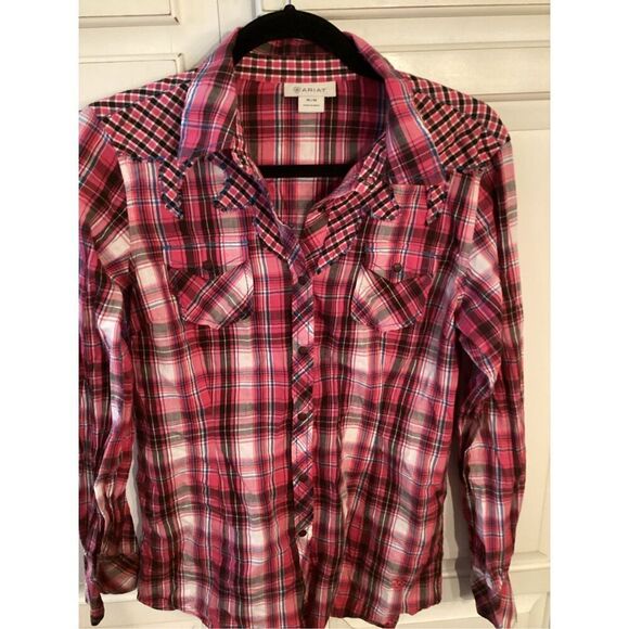 Ariat Womens Snap Button Plaid Shirt Sz M Embroidered Fuchsia - Picture 2 of 9